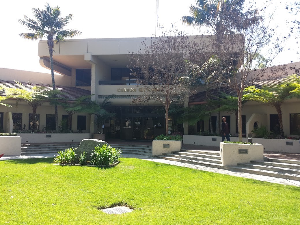 Carson City Hall on Civic Plaza Drive in Carson, California, where Halo California Movers checks encroachment permit requirements for temporary truck parking