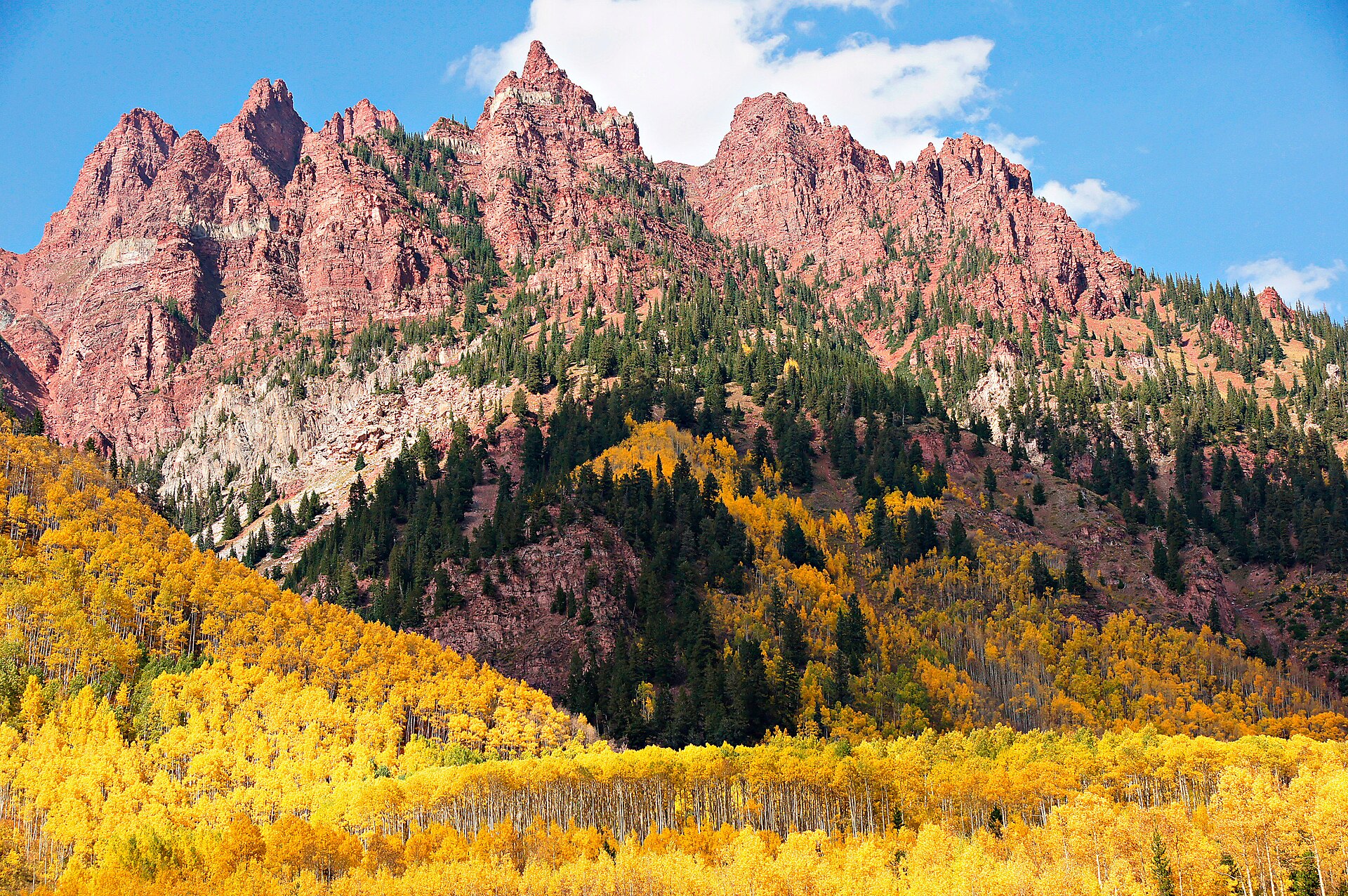 Colorado Rocky Mountains with golden aspens in autumn