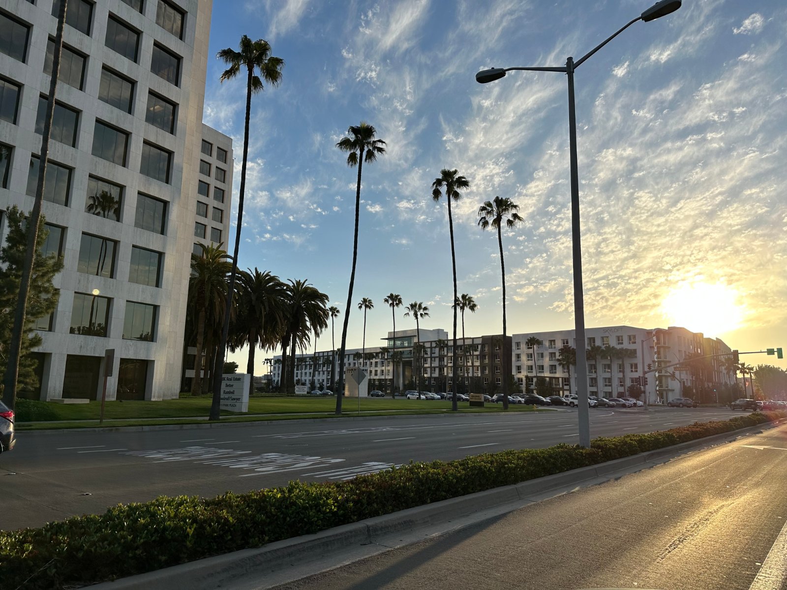 Apartment buildings on a residential street