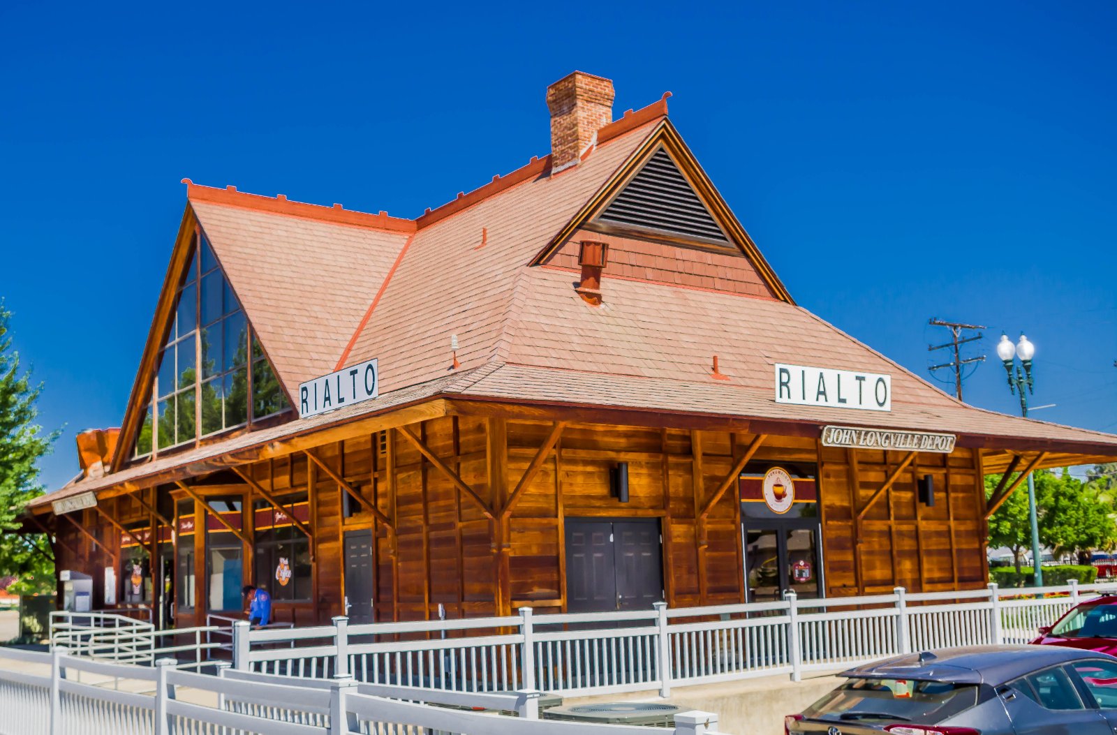 Replica 1880s railroad depot building at the Metrolink station in Rialto, California