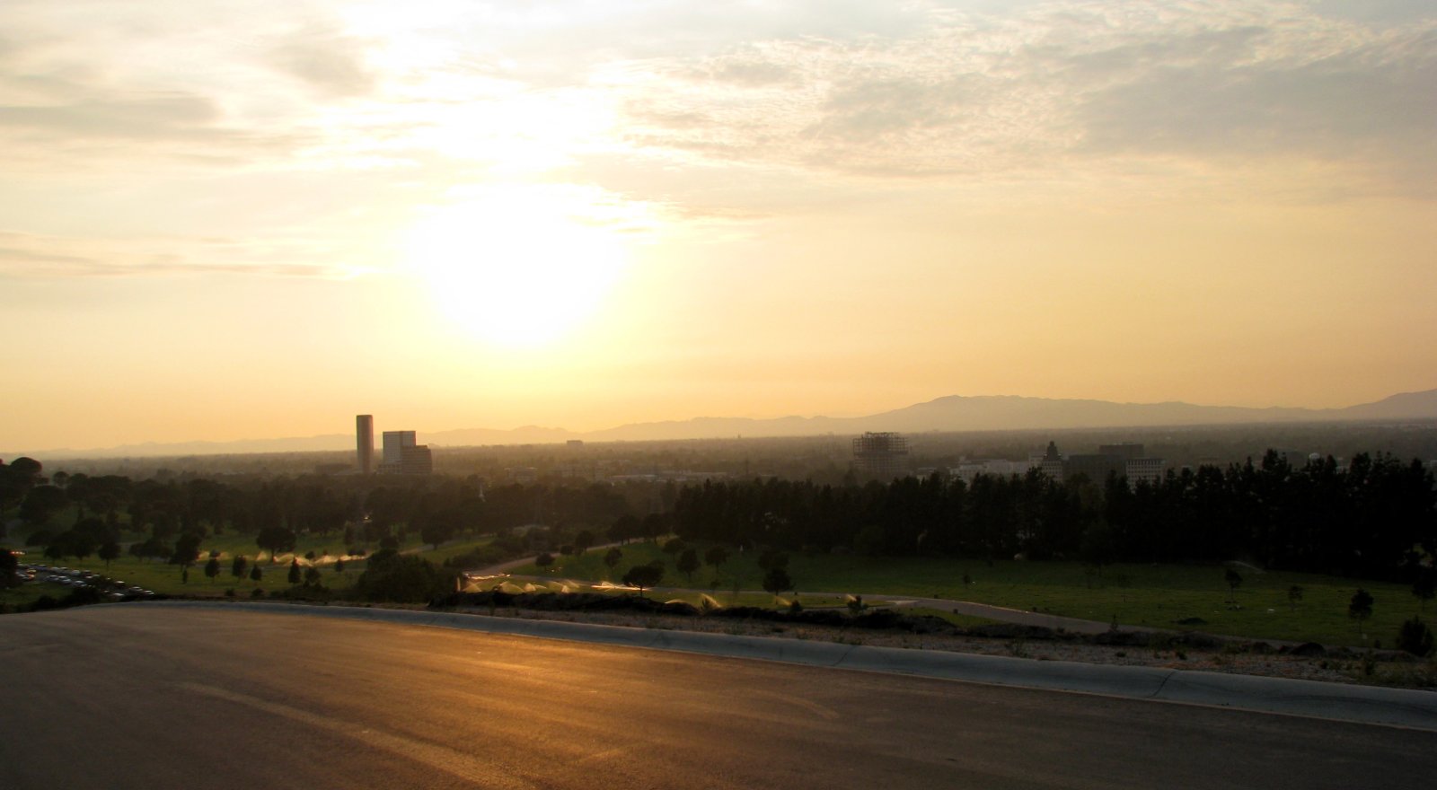 View across the San Fernando Valley at sunset from its southeastern edge above Los Angeles, California