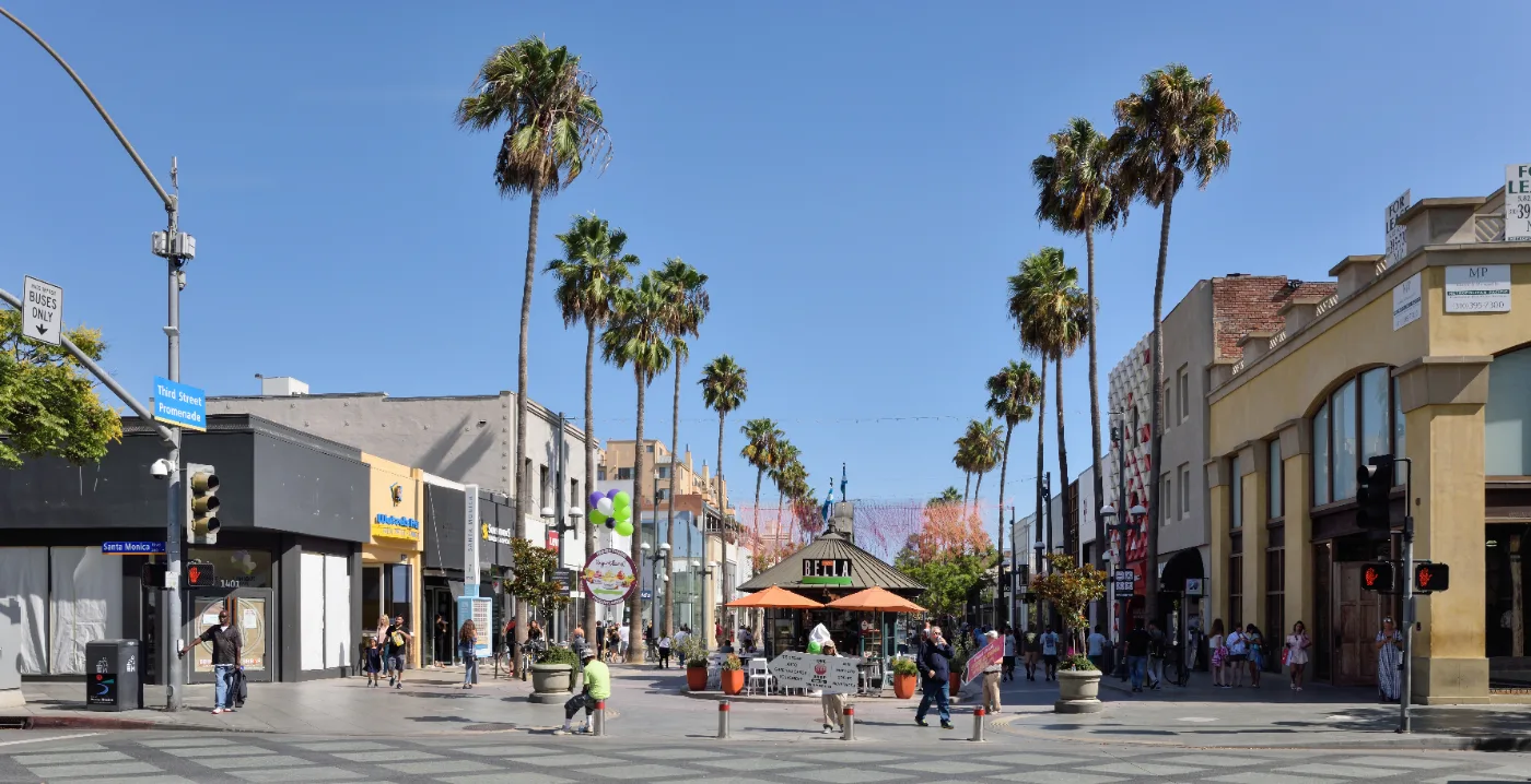 Third Street Promenade in Santa Monica on a weekday afternoon